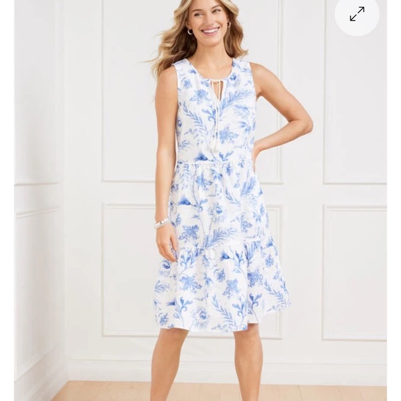 Talbots LINEN BLEND SWING DRESS - OCEAN FLORA BWT Sz M - Picture 1 of 9